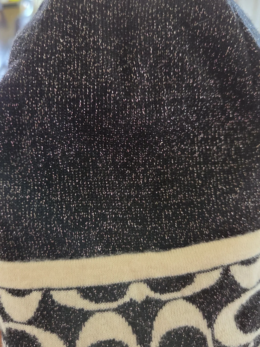 Coach Black Glitter Knit Beanie with Ivory Signature Band